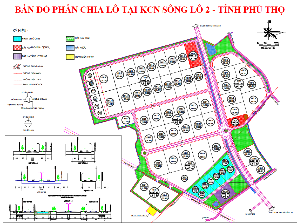 Bản đồ phân chia lô tại KCN Sông Lô 2 - Tỉnh Phú Thọ