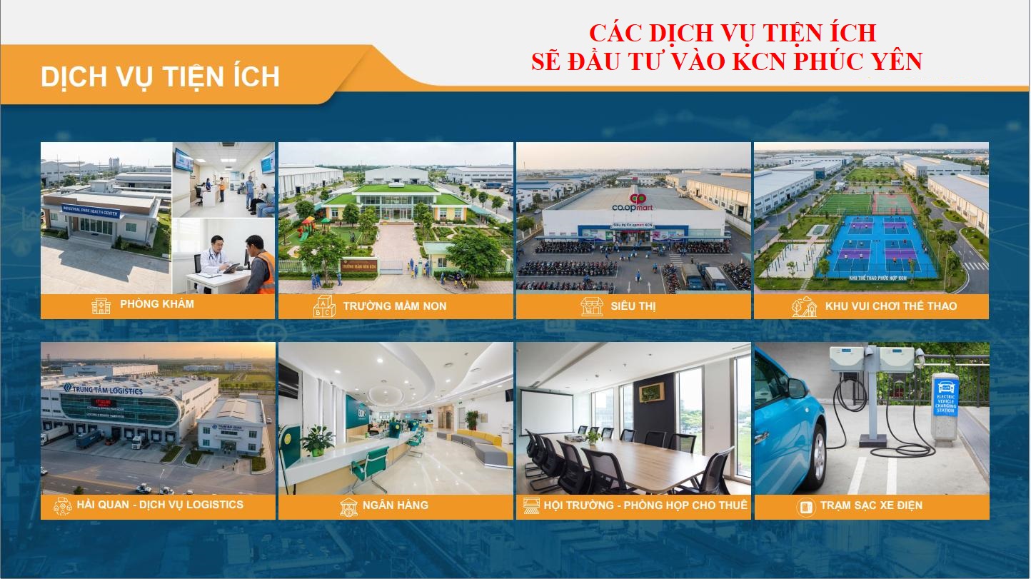 Các dịch vụ tiện ích sẽ đầu tư vào Khu công nghiệp Phúc Yên - Tỉnh Phú Thọ