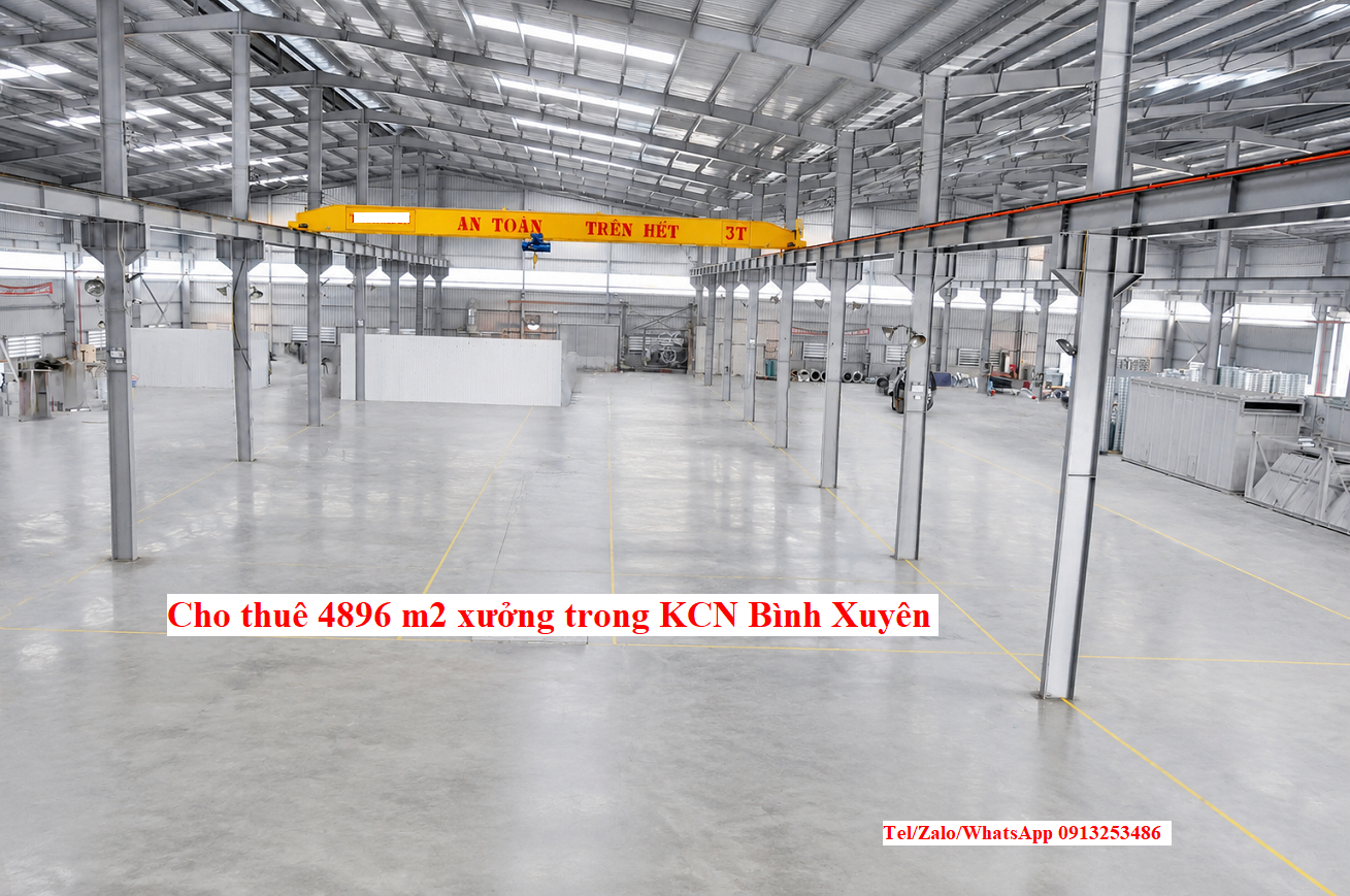 Cho thuê 4896 m2 nhà xưởng cho thuê trong khu công nghiệp KCN Bình Xuyên - Vĩnh Phúc - Tỉnh phú THọ