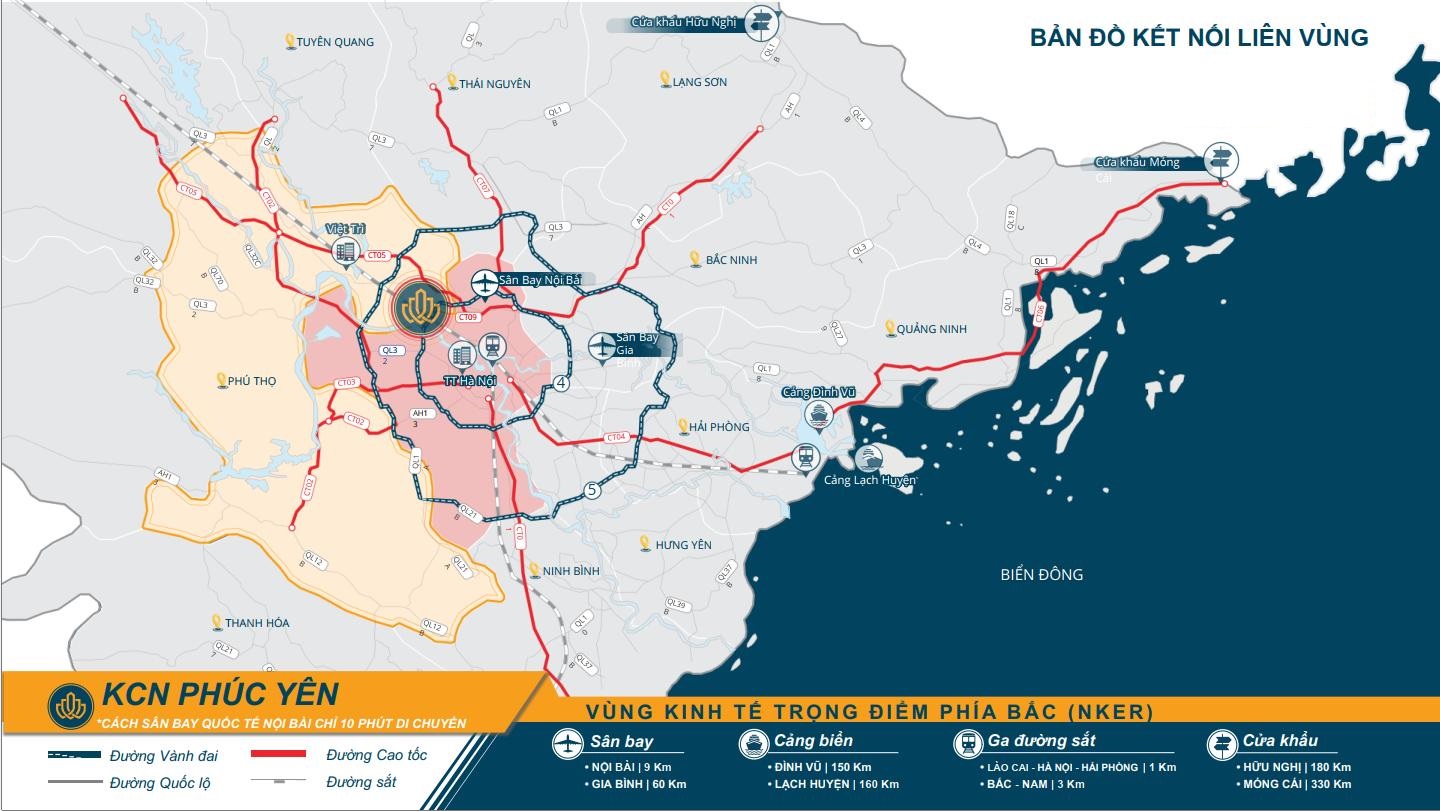 Bản đồ kết nối giao thông của KCN Phúc Yên - Tỉnh Phú Thọ