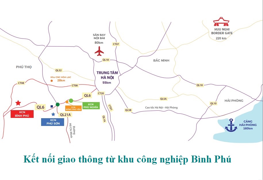 Bản đồ kết nối giao thông của Khu công nghiệp Bình Phú - Tỉnh Phú Thọ
