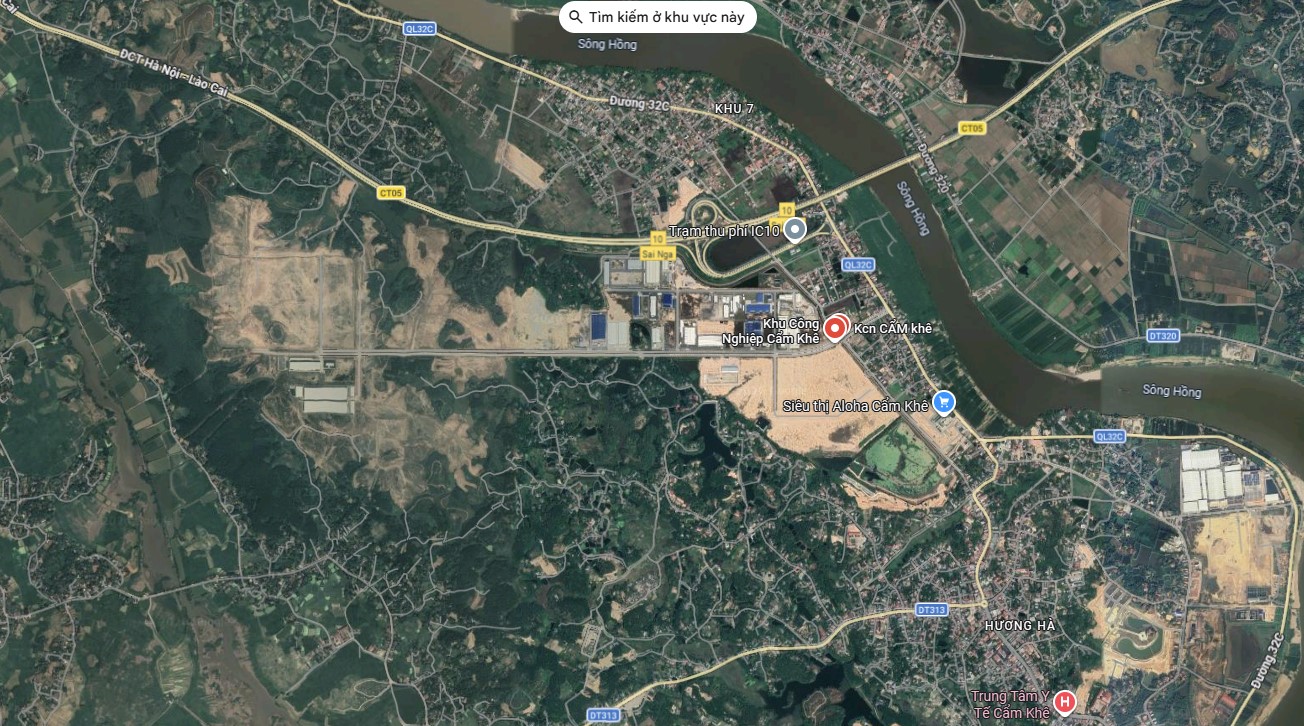Vị trí khu công nghiệp Cẩm Khê - Tỉnh Phú Thọ nhìn từ trên cao (lâu rồi google map chưa cập nhật)