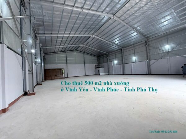 Cho thuê 500 m2 nhà xưởng ở Phường Vĩnh Yên - Vĩnh Phúc - Tỉnh Phú Thọ