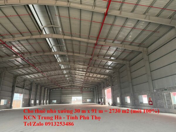 Cho thuê nhà xưởng 2730 m2 ở trong KCN Trung Hà - Tỉnh Phú Thọ