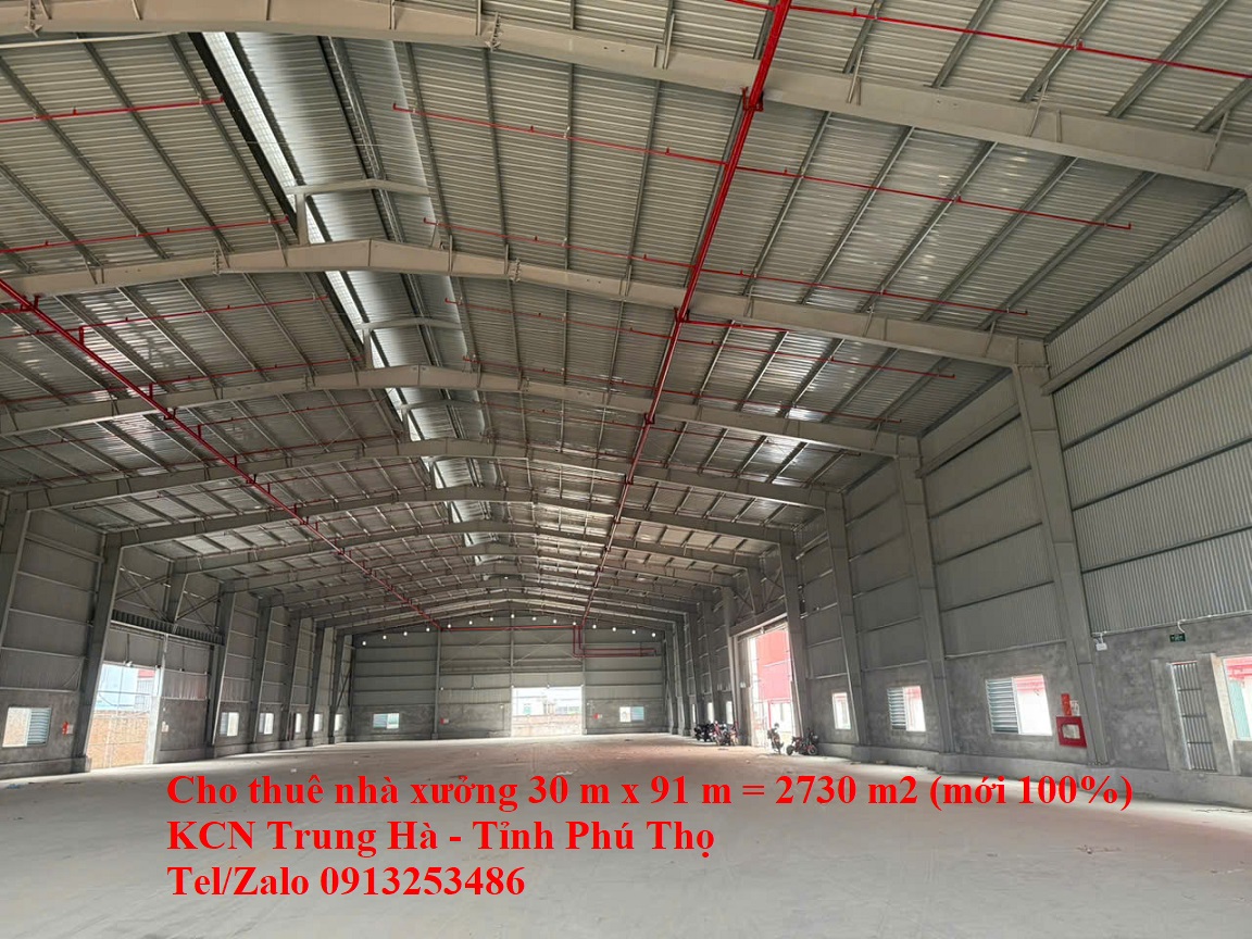 Cho thuê nhà xưởng 2730 m2 ở trong KCN Trung Hà - Tỉnh Phú Thọ