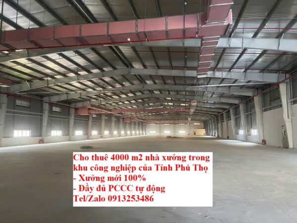 Cho thuê 4000 m2 nhà xưởng trong Khu công nghiệp KCN Cẩm Khê - Tỉnh Phú Thọ có đầy đủ hút khói và hút mùi