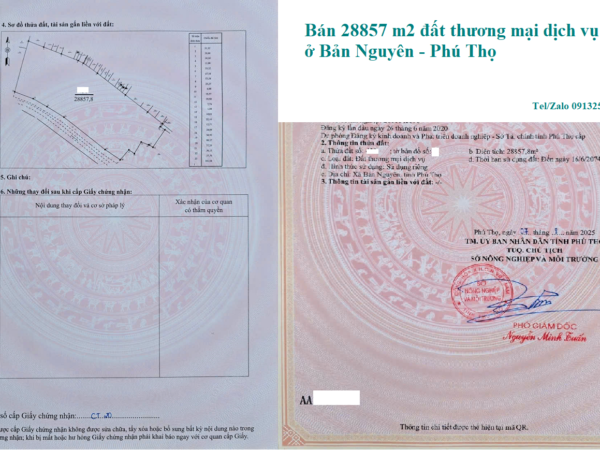 Bán 28857 m2 đất thương mại dịch vụ ở Bản Nguyên - Phú Thọ