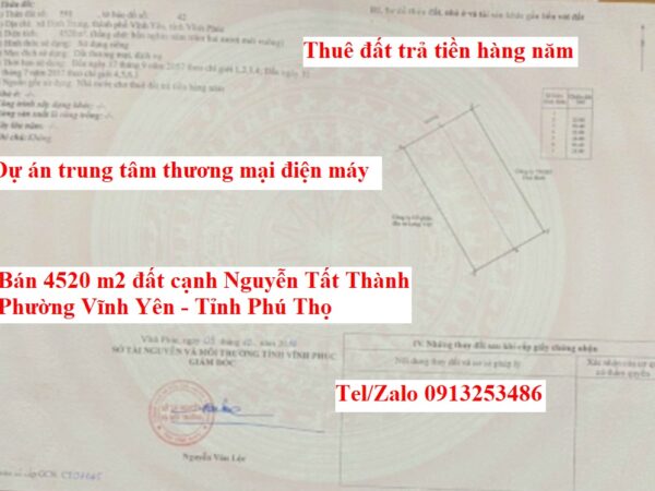 Bán chuyển nhượng dự án trung tâm thương mại điện máy 3 tầng cạnh đường Nguyễn Tất Thành - Phường Vĩnh Yên - Tỉnh Phú Thọ