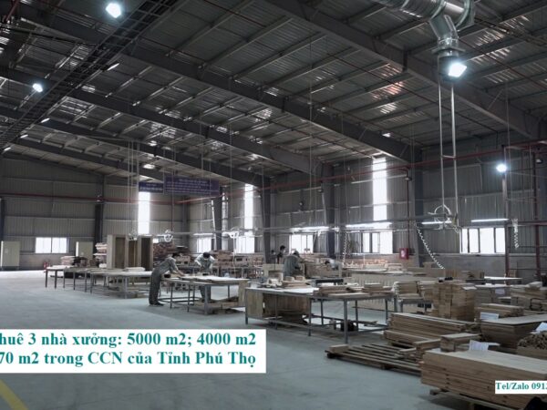 Cho thuê gần 11000 m2 nhà xưởng trong Cụm công nghiệp cảu Tỉnh Phú Thọ với đầy đủ hệ thống PCCC được nghiệm thu; trạm điện 750 KVA và các hạng mục phụ trợ