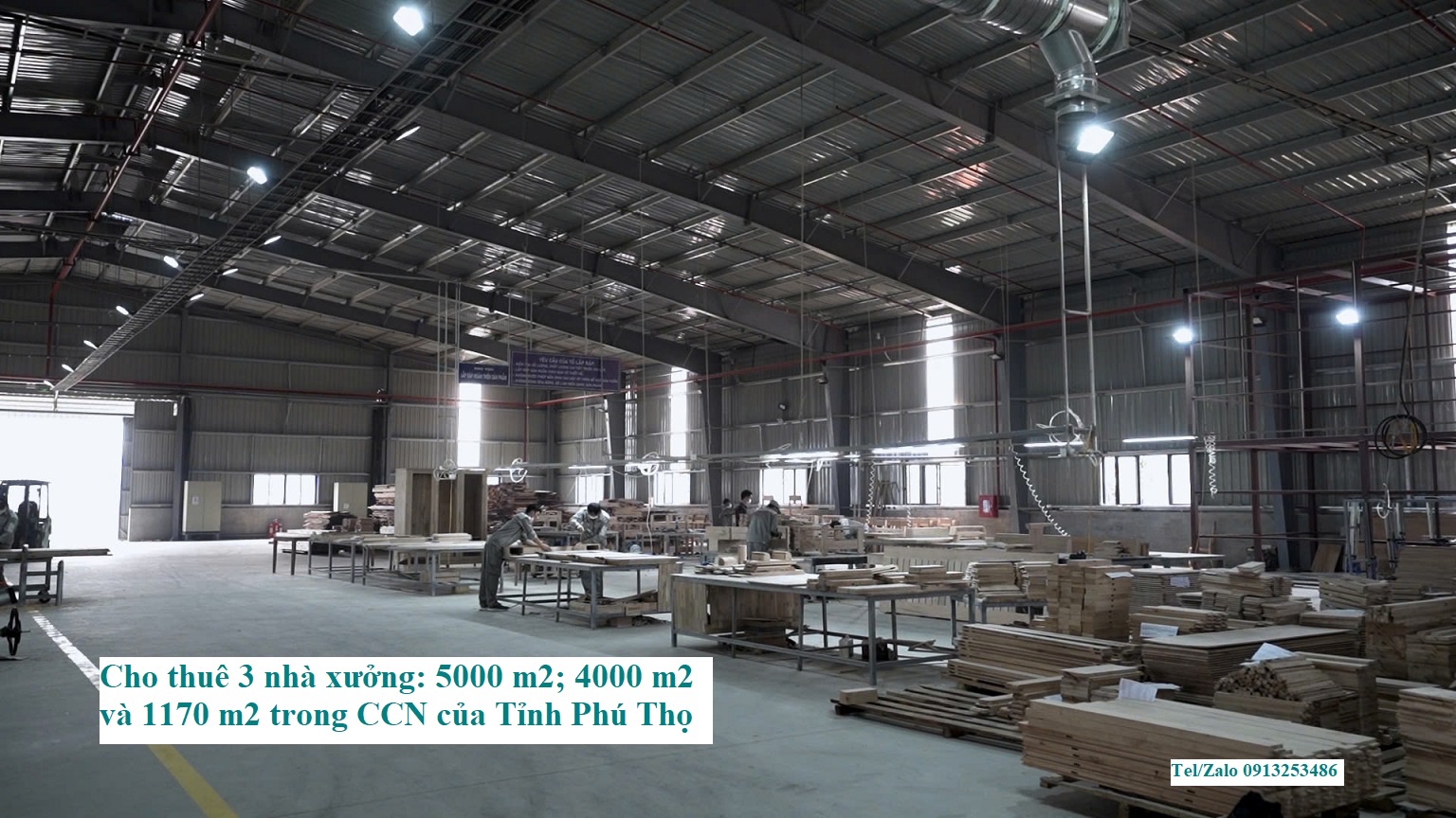 Cho thuê gần 11000 m2 nhà xưởng trong Cụm công nghiệp cảu Tỉnh Phú Thọ với đầy đủ hệ thống PCCC được nghiệm thu; trạm điện 750 KVA và các hạng mục phụ trợ